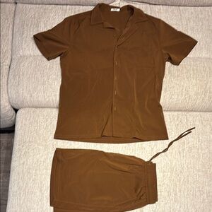 Brown Short Sleeve Shirt and Shorts Set - Men